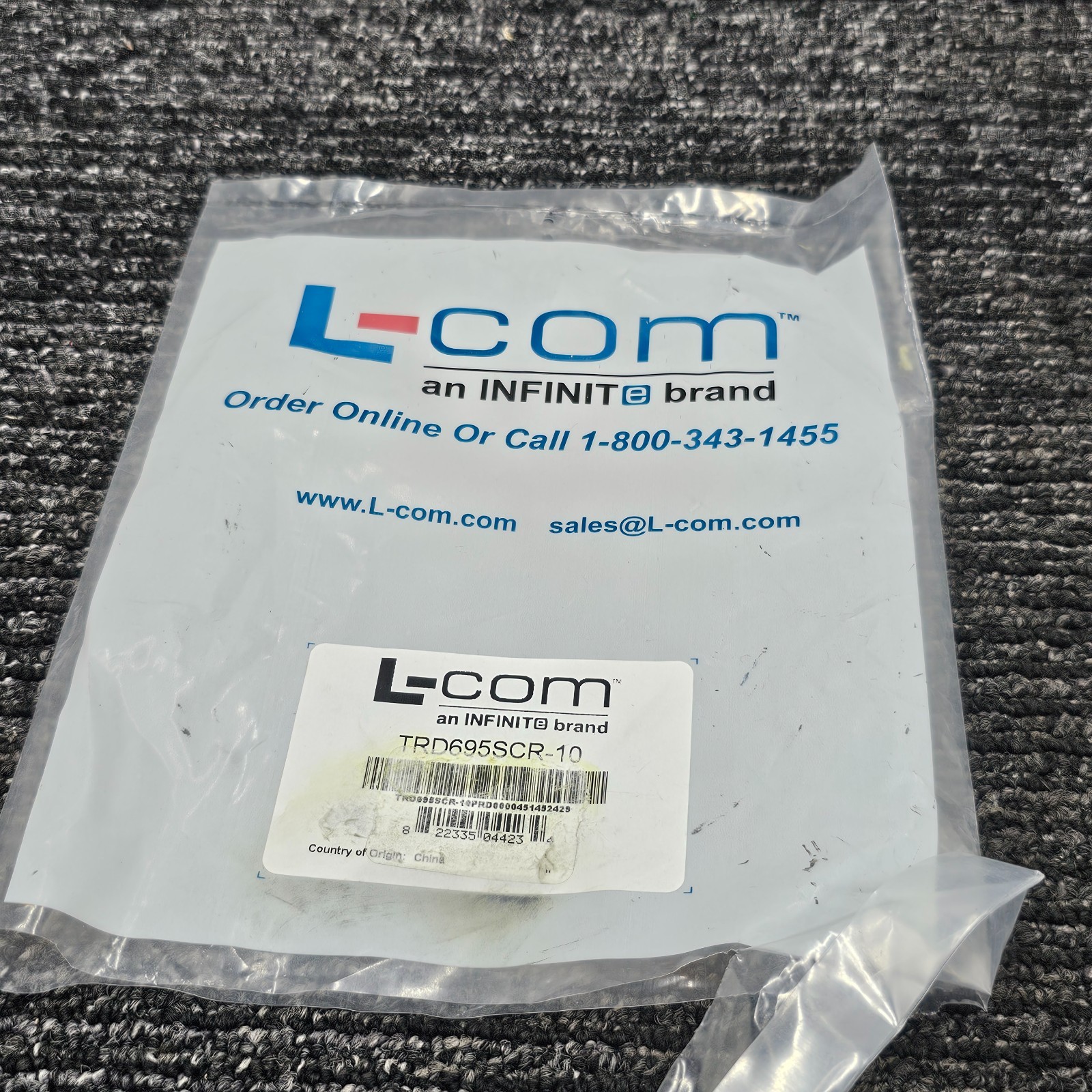 L-COM TRD695SCR-10 10FT Shielded Cat 6 Cable, RJ45 / RJ45 PVC Jacket Gray