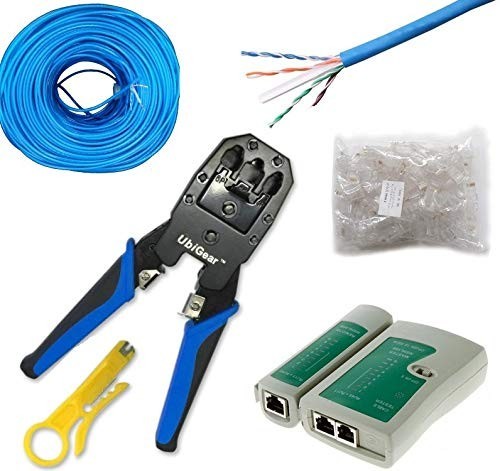 CAT6 500′ FT UTP Cable 100 RJ45 Connector Network/Phone Tester Crimper Tool Kits
