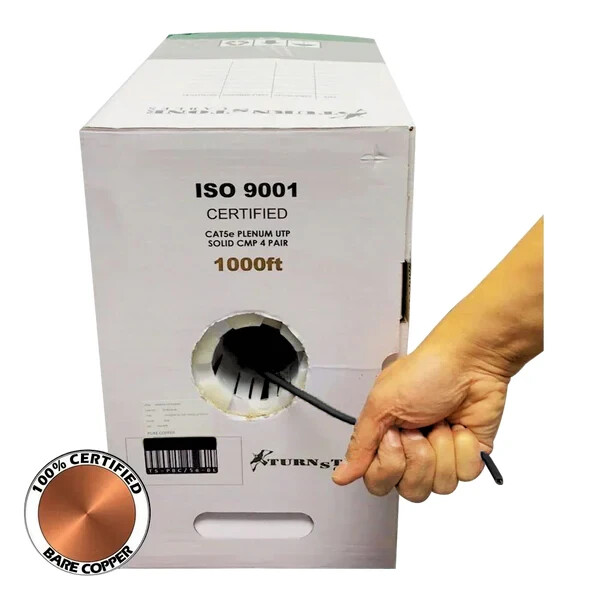 TS Cables Cat5e Plenum 350Mhz 24 Awg UTP Solid Bare Copper 1000Ft Cable Black