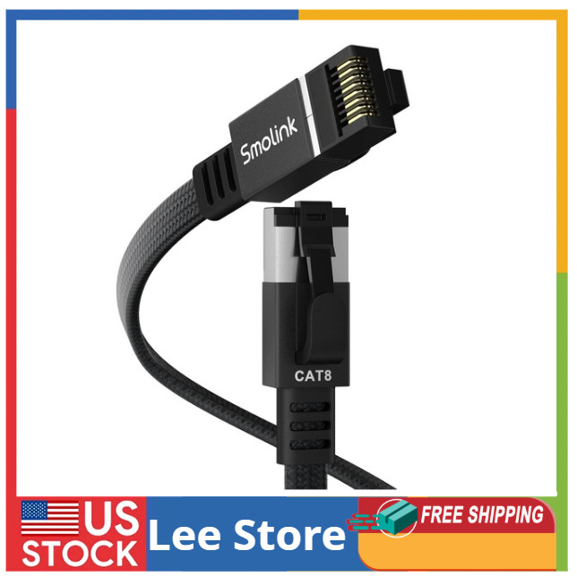 Ethernet Cable 50 ft, Cat 8 Ethernet Cable with 40Gbps Braid Flat Cat8 50ft