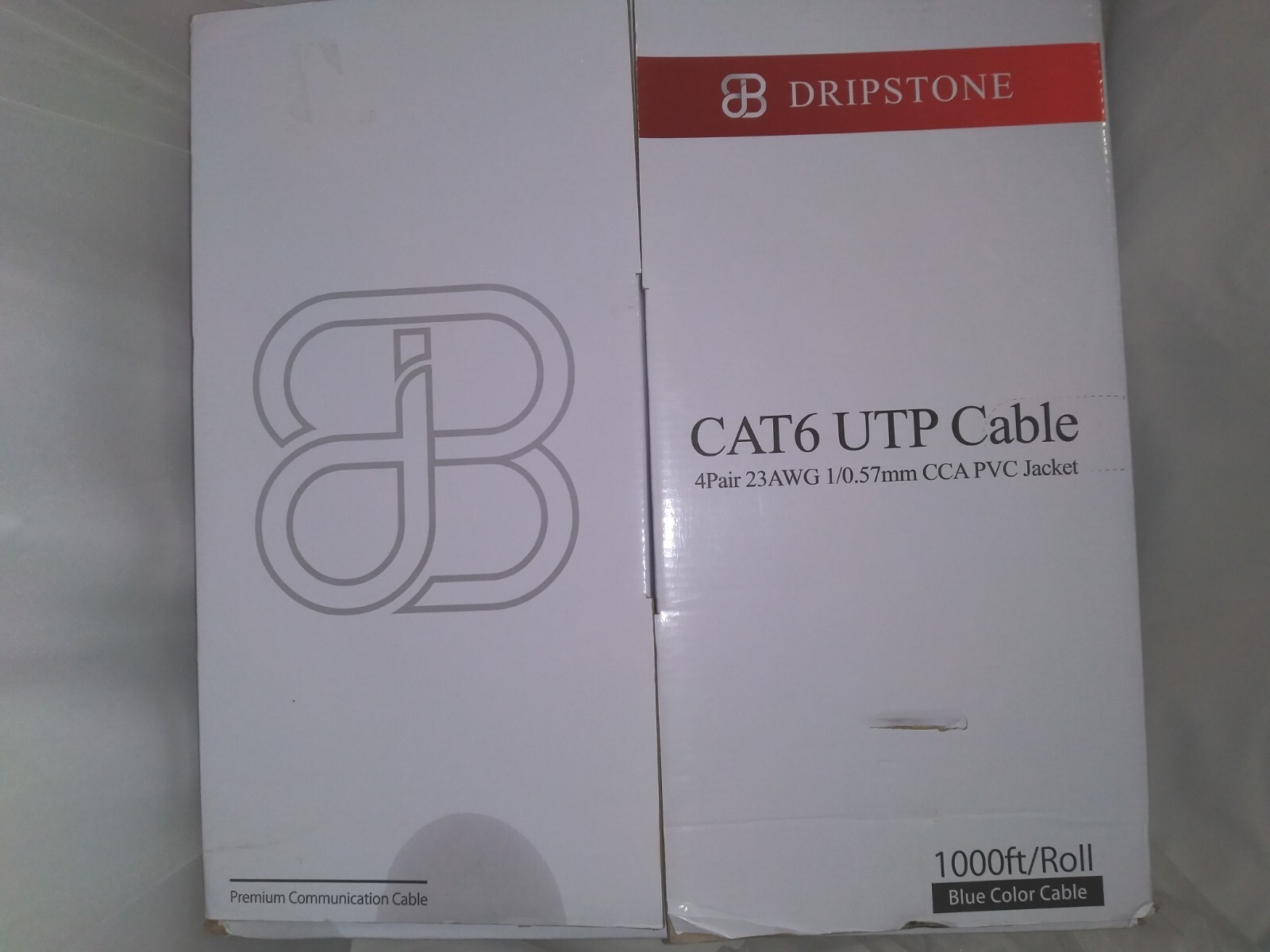 DRIPSTONE CAT6 UTP CABLE 4 PAIR 23AWG 1/0.57MM CCA PVC JACKET BLUE 1000′ +/-