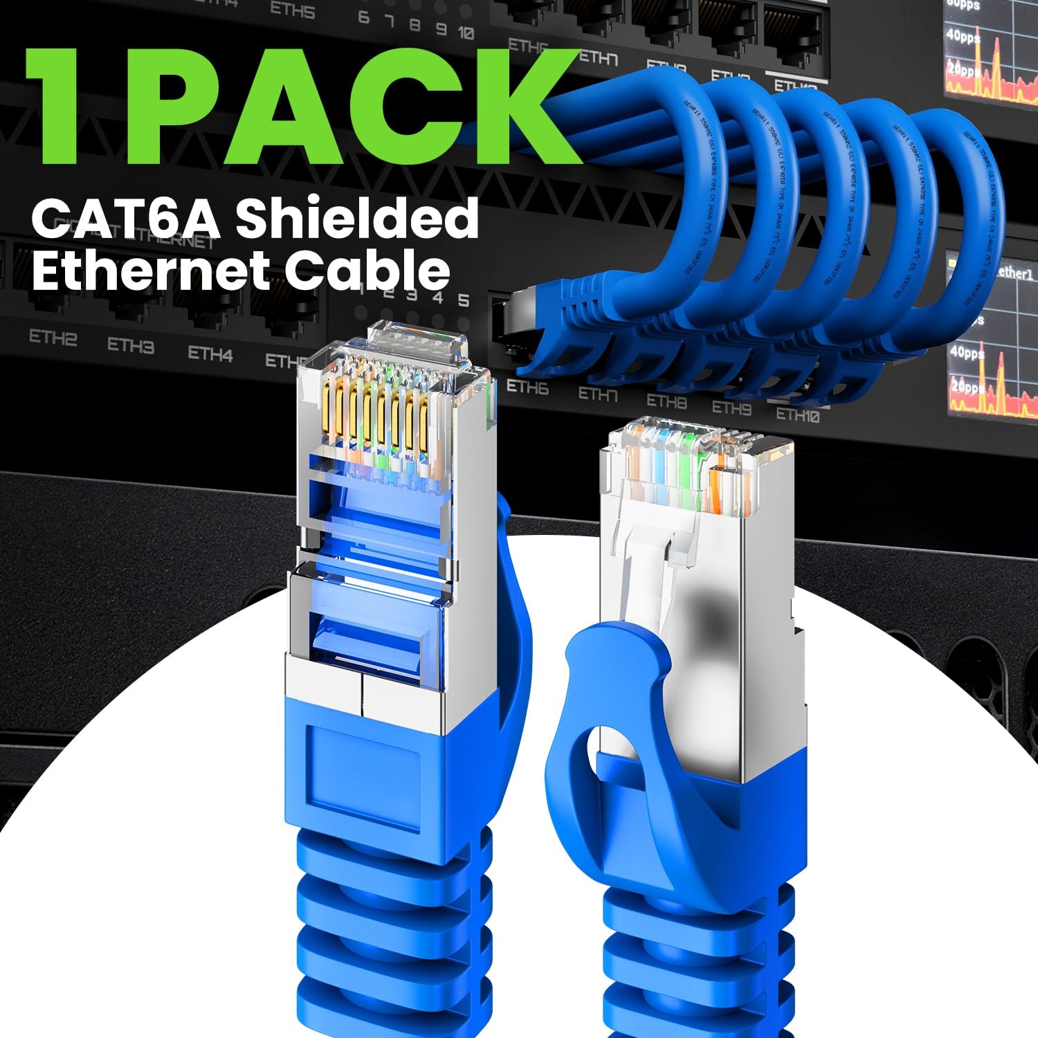 Cat6A Ethernet Cable 20 ft, Blue 10Gbps Snagless Shielded SSTP, SFTP Shielded…