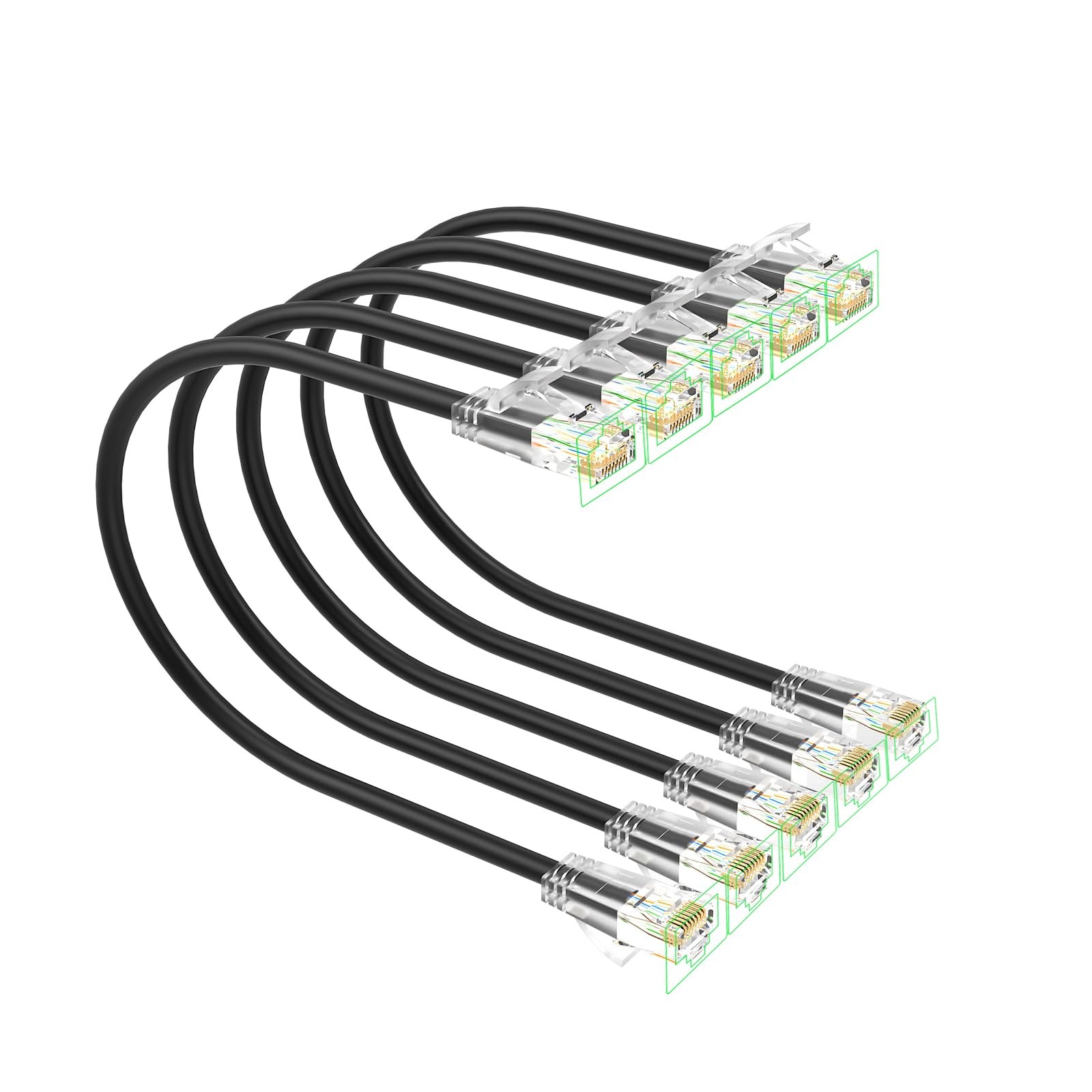 Cat 6 Patch Cables 1 feet 5Pack, Slim Cat6a Ethernet Patch Cable 10Gbps 550Mh…
