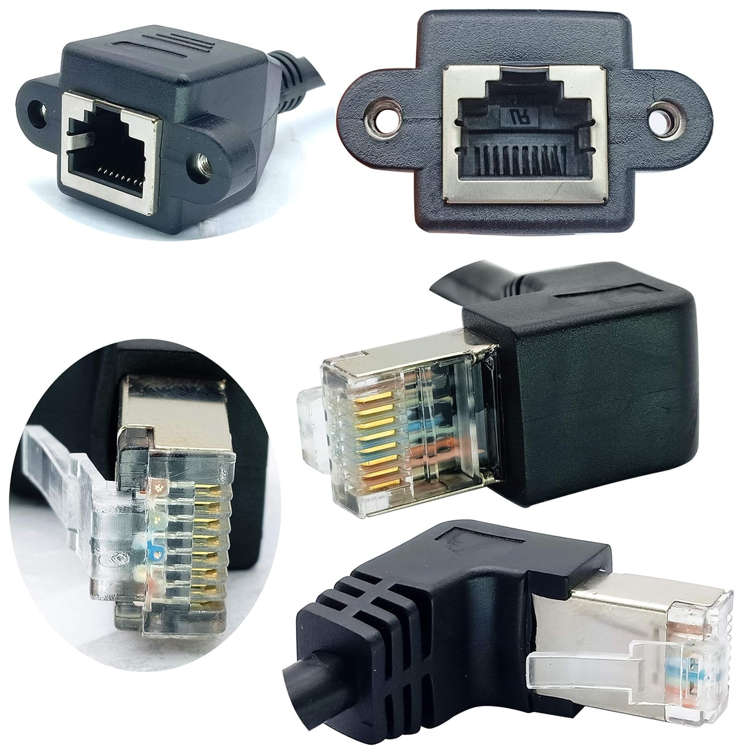 Cat 6 Ethernet Cable 90 Degree down Angle RJ45 Male to Female Shielded Ethernet