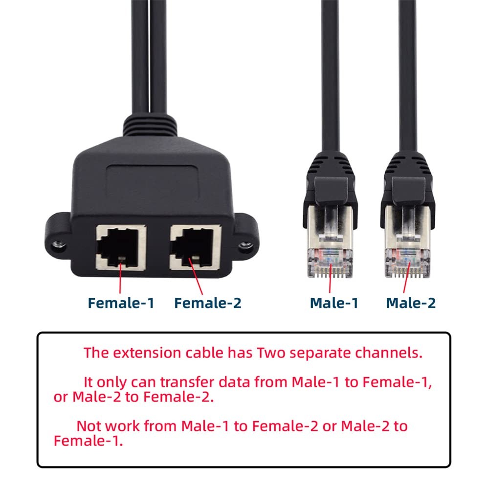Dual Port UTP Cat6 Male To Female LAN Ethernet Network Extension Cable Mount
