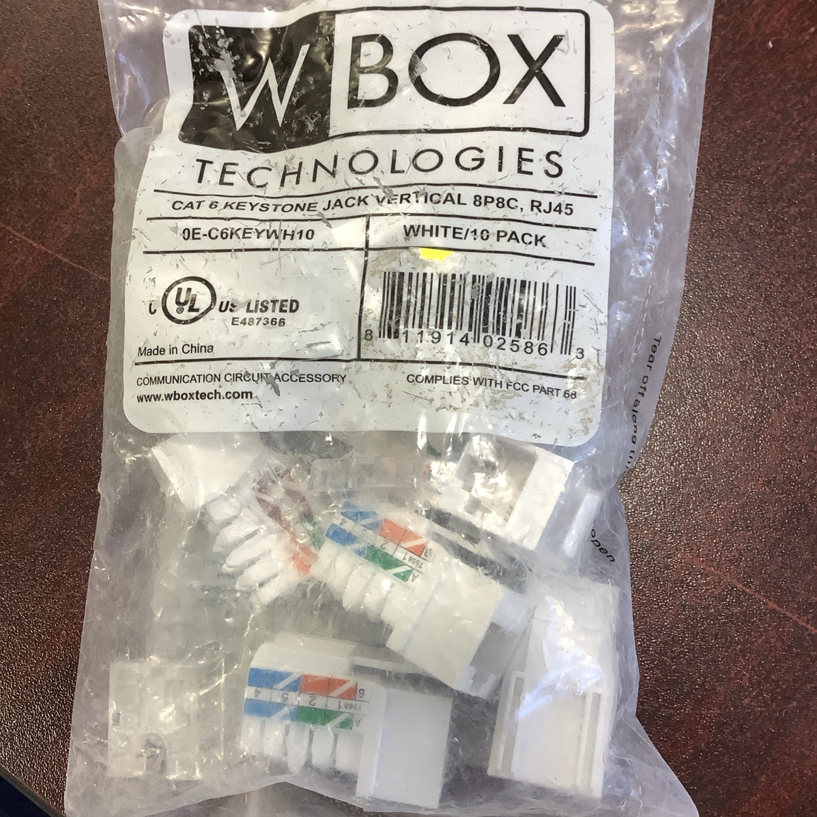 (1 pack of 10) WBox Technologies White Cat 6 Keystone Jack Vertical 0E-C6KEYWH10