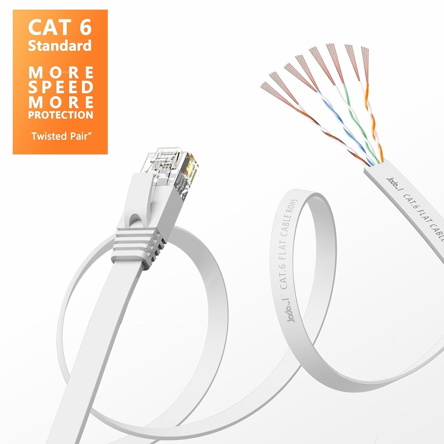 Jadaol Cat 6 Ethernet Cable 50 ft, 10Gbps Support Cat8 Cat7 Network, Flat RJ45