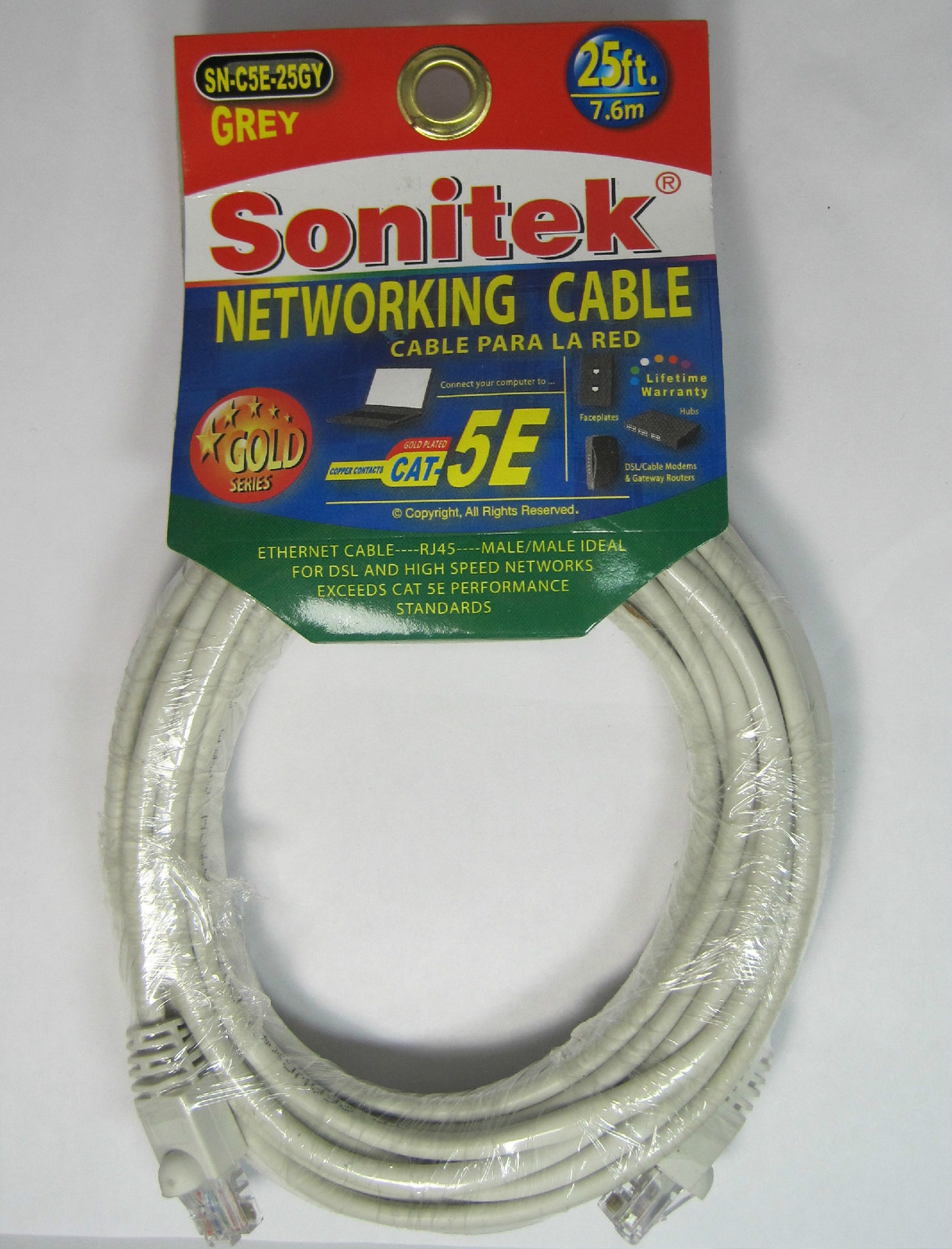 CAT 5E Network Cable Ethernet Cable RJ45 Male to Male 25 ft. Grey