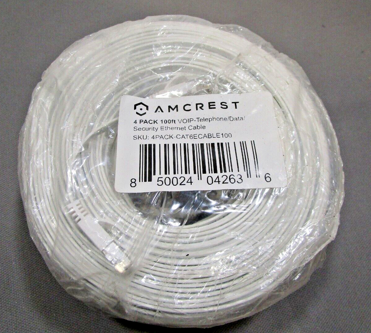 PACK OF 4 NEW AMCREST 100FT CAT6E VOIP-TELEPHONE/DATA/SECURITY ETHERNET CABLES