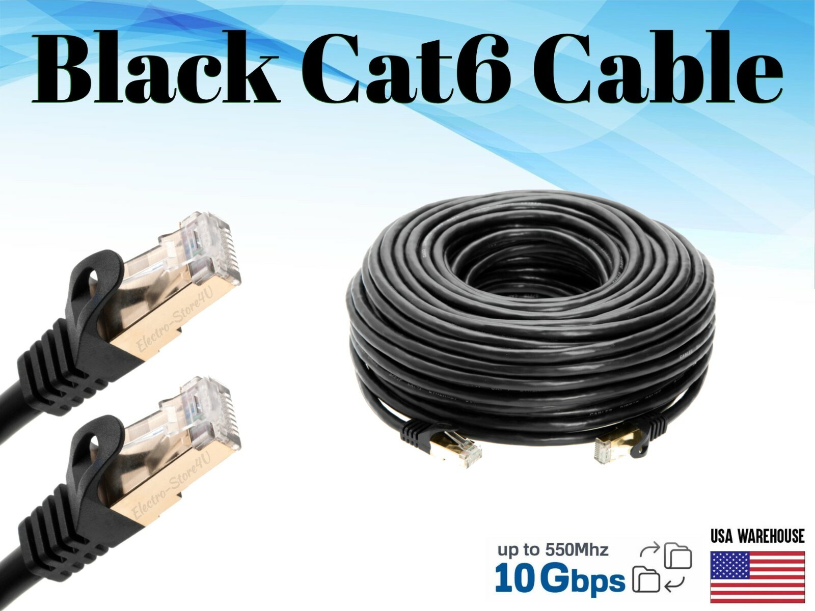 Cat6 Ethernet Patch Black Cable 1.5 3 5 7 10 15 20 25 30 50 75 100 200 LAN Lot