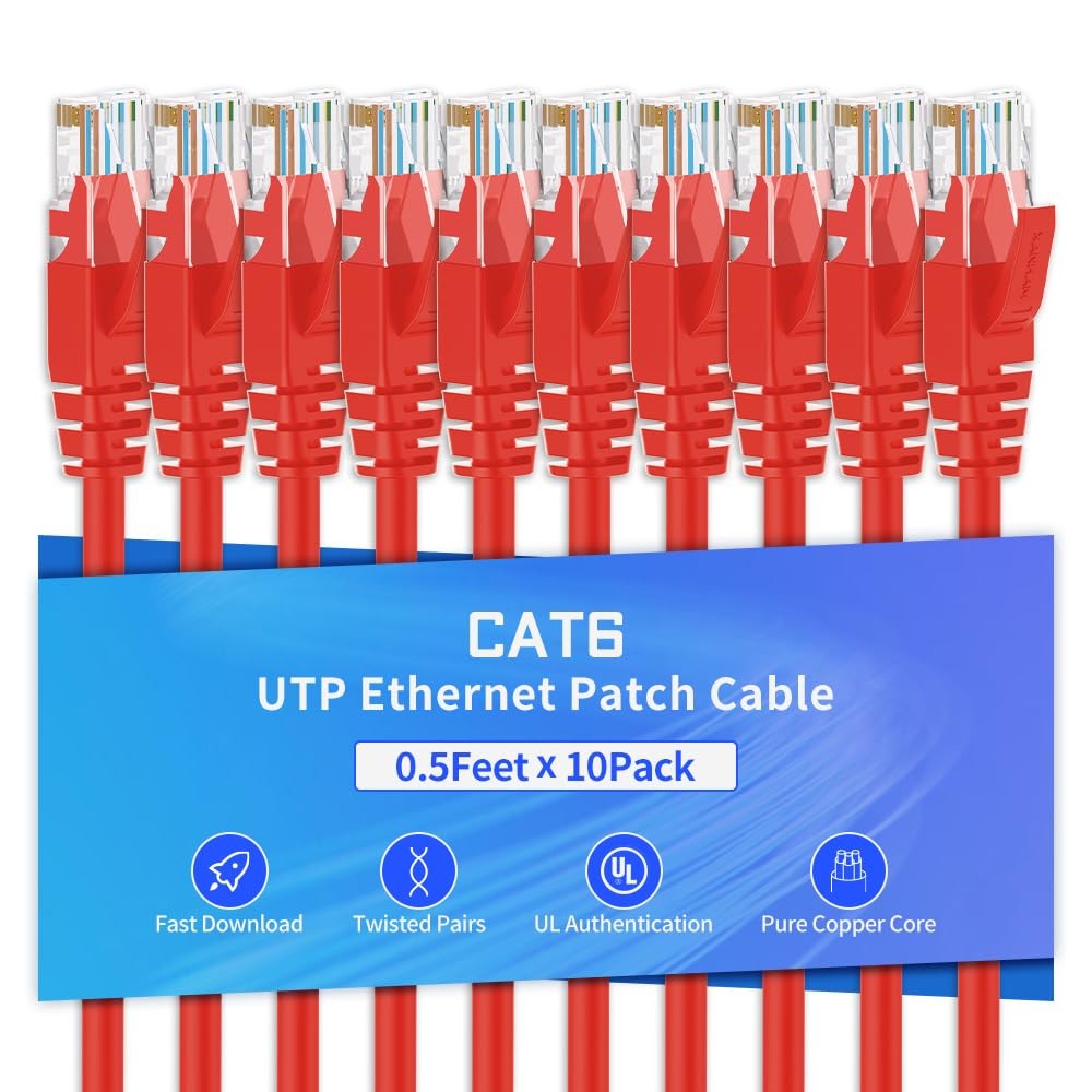Cat6 Ethernet Cable 0.5 Feet 10 Pack Network RJ45 Cat6 Internet Patch Cable U…