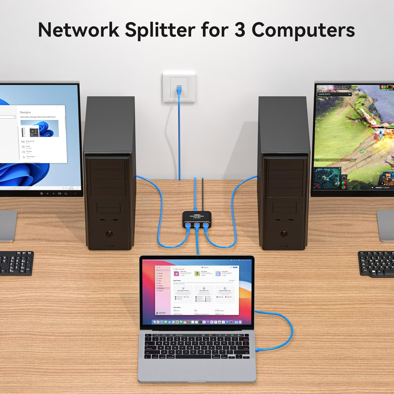 Ethernet Splitter 1 to 3 High Speed LAN Splitter 1000Mbps Gigabit RJ45 Ethernet