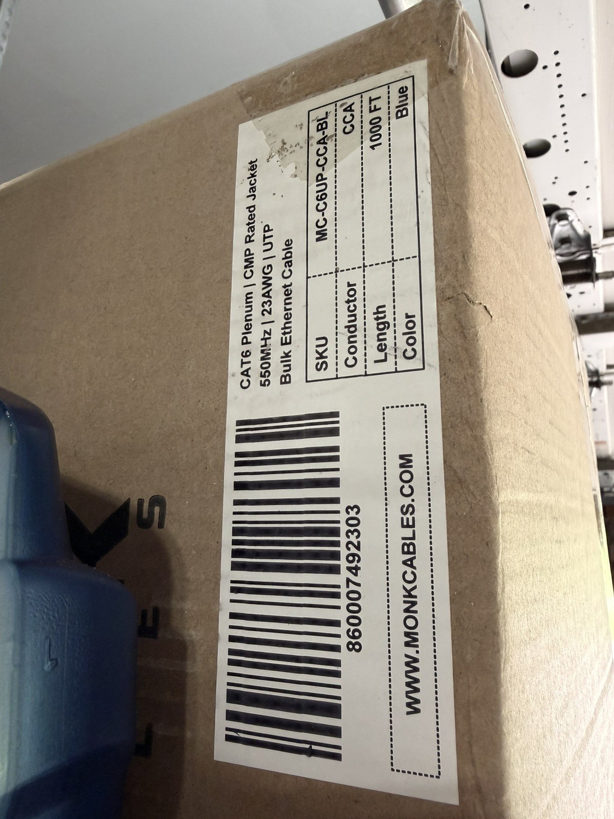 CAT6 Plenum 1000ft Bulk CMP 23AWG 550MHz UTP Ethernet Network Cable Blue