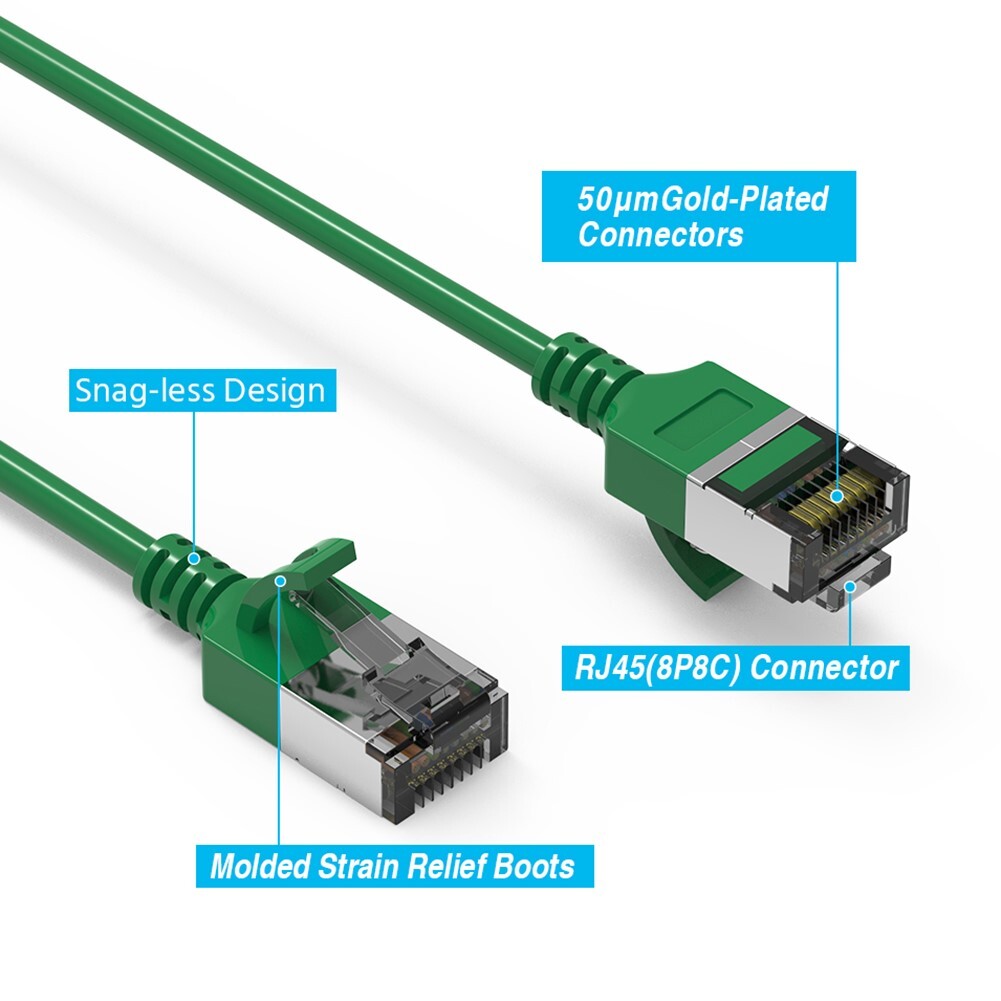 0.5FT Cat8 RJ45 Network LAN Ethernet U/FTP Shielded Patch Cable Slim 30AWG Green