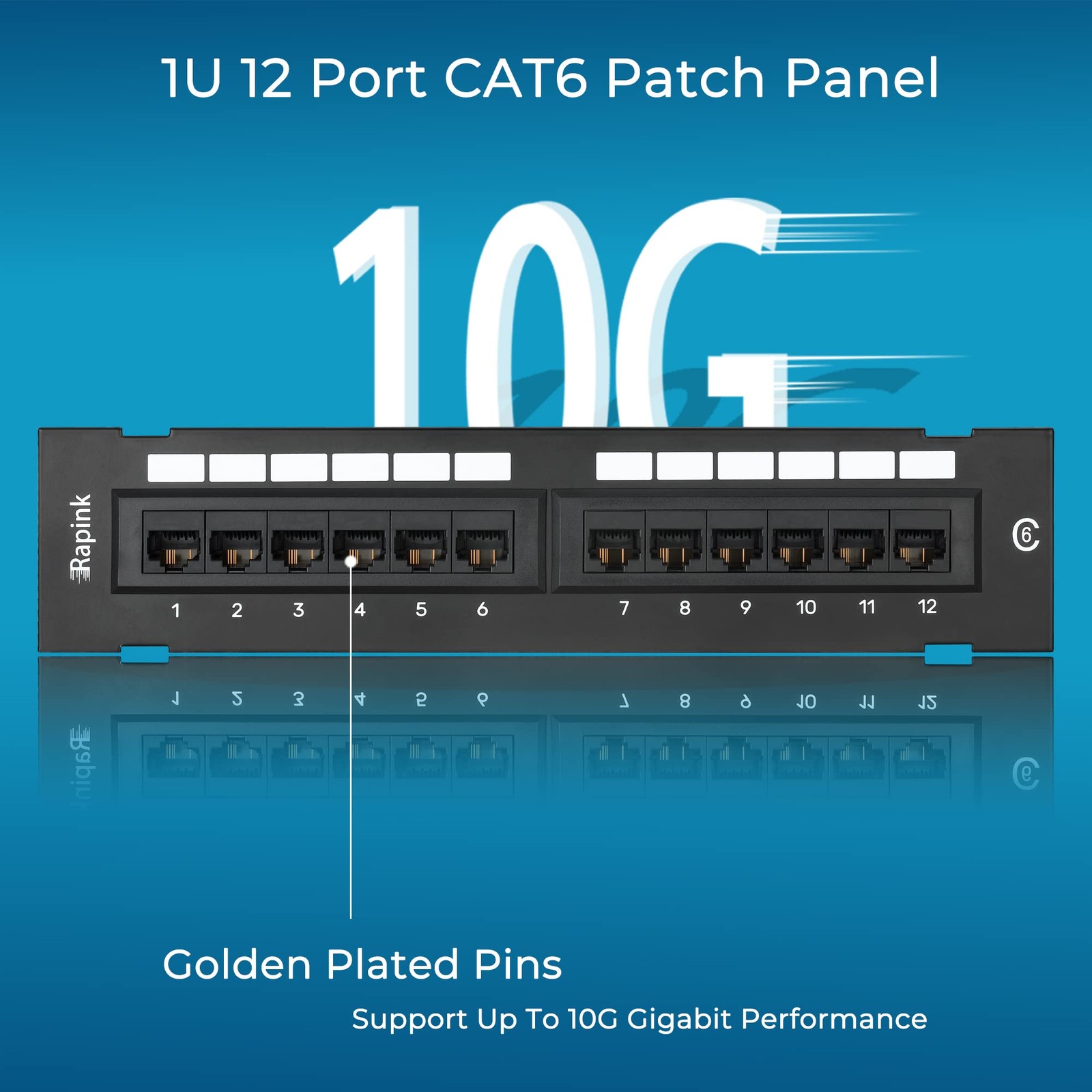 Patch Panel 12 Port Cat6 10G UTP 10 Inch Wallmount 1U Ethernet Punch Down
