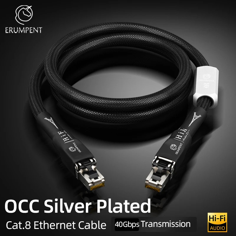Cat 8 Ethernet Cable 40Gbps 2000MHz Silver Plated Shielded RJ45 LAN Network