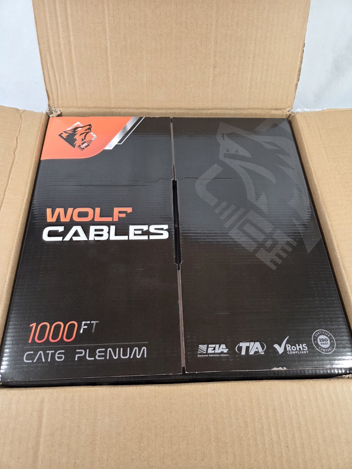 Wolf Cables Heavy-Duty CAT6 Plenum Cable 1000ft | UTP, 23AWG, 550MHz White