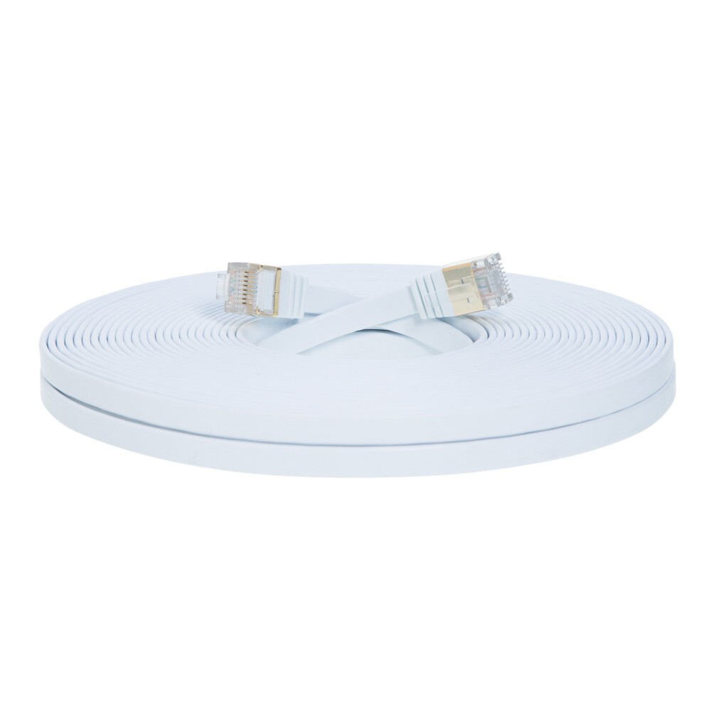 CAT7 SFTP Ethernet Patch Cable Flat Cord 10Gbps 6FT-100FT White Multi-Pack LOT