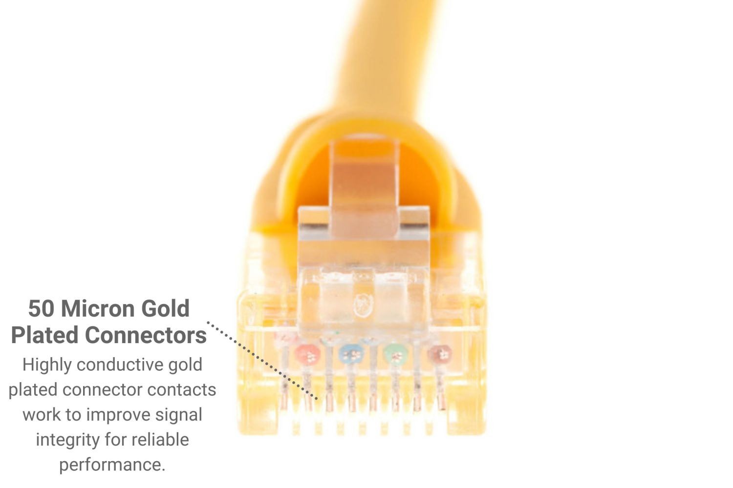 CAT6A Ethernet Patch Cable, Snagless, 50′, Yellow – Lifetime Warranty