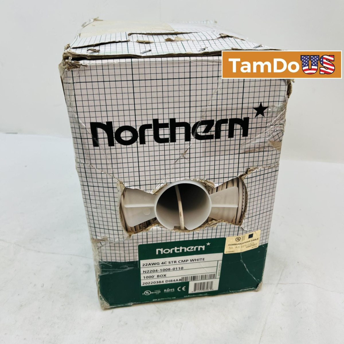 Northern 22AWG 4C STR CMP White Communication Cable, 1000ft Pull Box