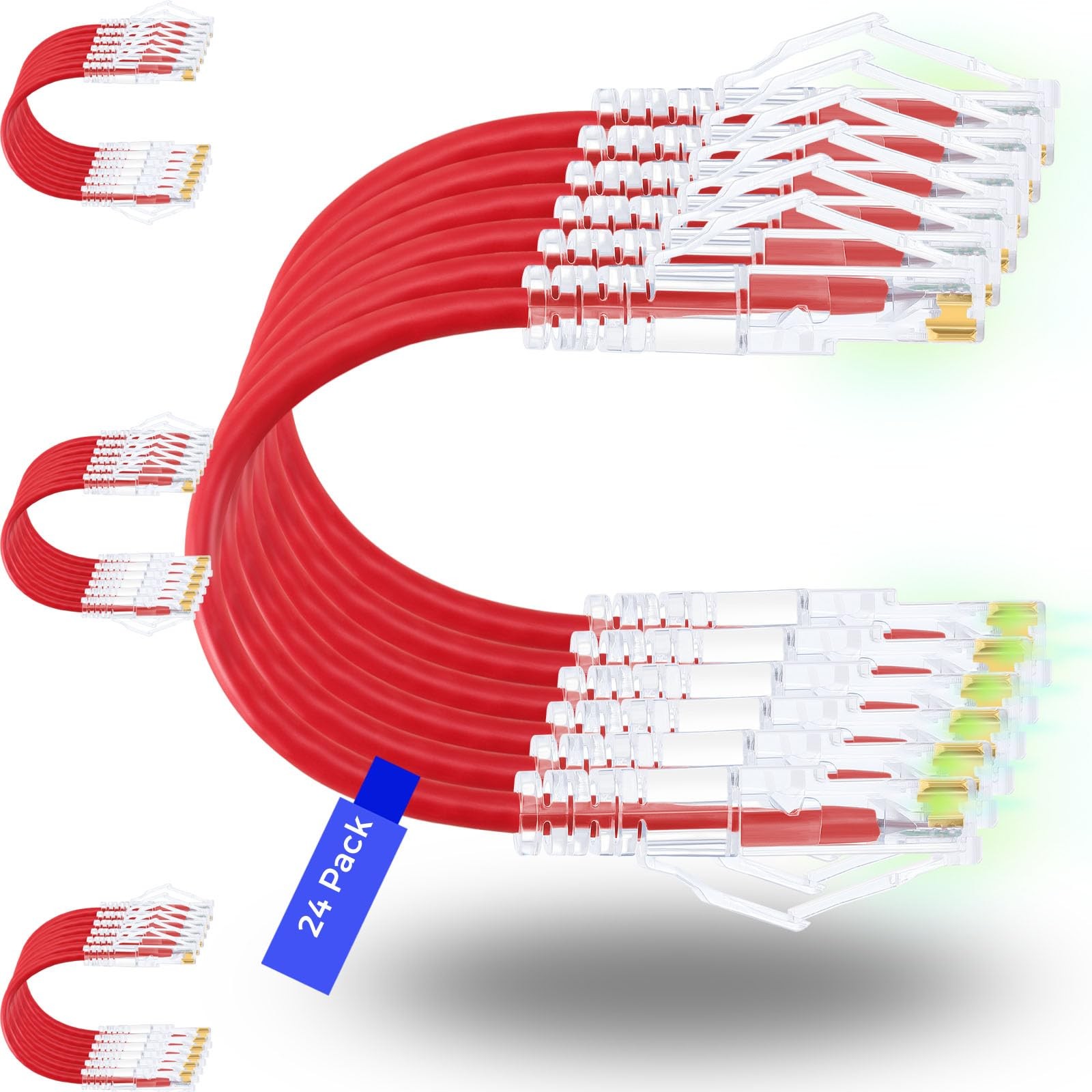Slim Cat6/Cat6a Ethernet Patch Cable 0.5ft 24 Pack 10G Snagless Flexible