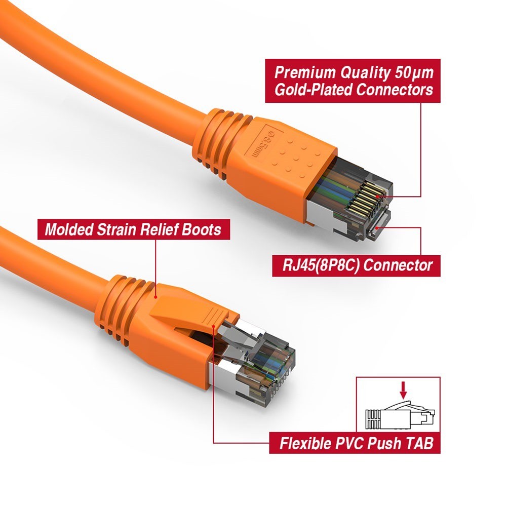 0.5-50FT CAT8 RJ45 Network LAN Ethernet S/FTP Cable Copper Wire 40Gb Orange LOT