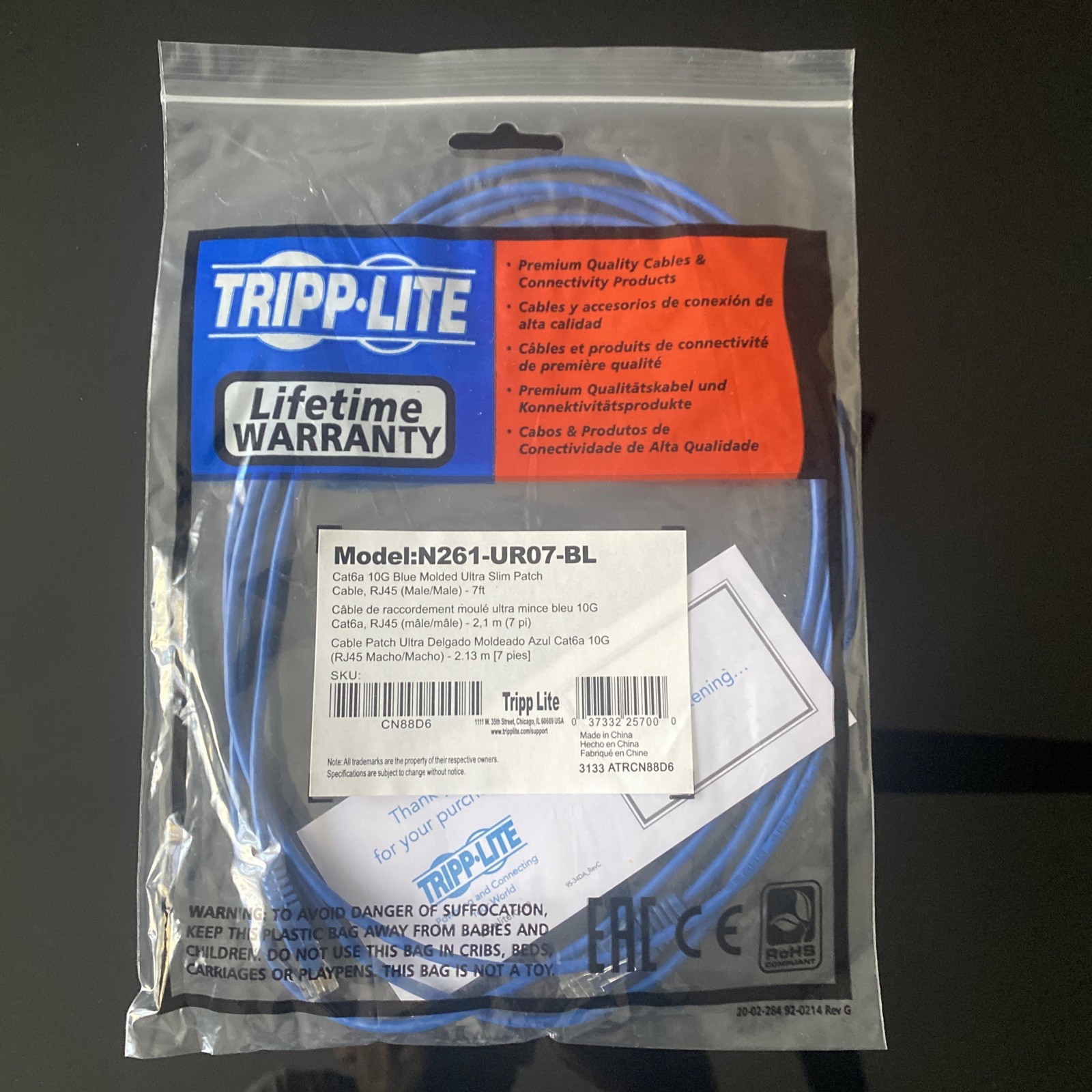 Tripp Lite Cat6a 10G Certified Molded Ultra-Slim UTP Ethernet Cable [RJ45 M/M],