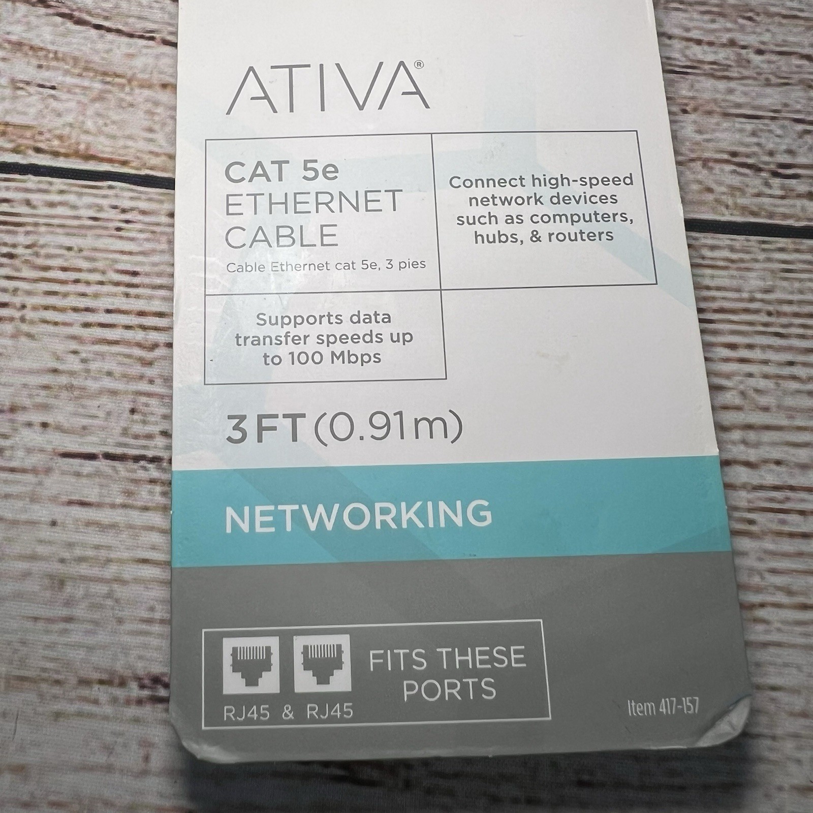 Ativa Cat-5e Ethernet Cable 3 Ft RJ45 Male Connect High Speed Network New NIB