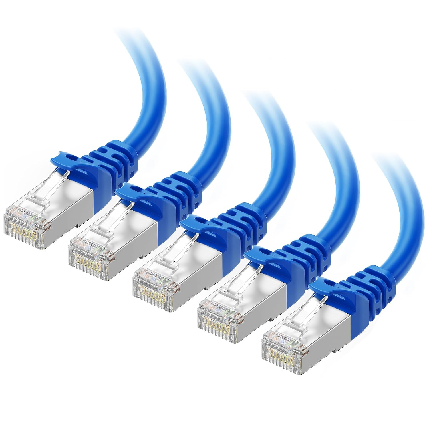 Cable Matters 10Gbps 5-Pack Snagless Shielded Cat 6A Cable, 1Ft, Blue | S/FTP