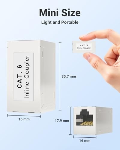 RJ45 Cat6 Coupler 10-Pack, Shielded Ethernet Extender, PoE Female to Female Conn