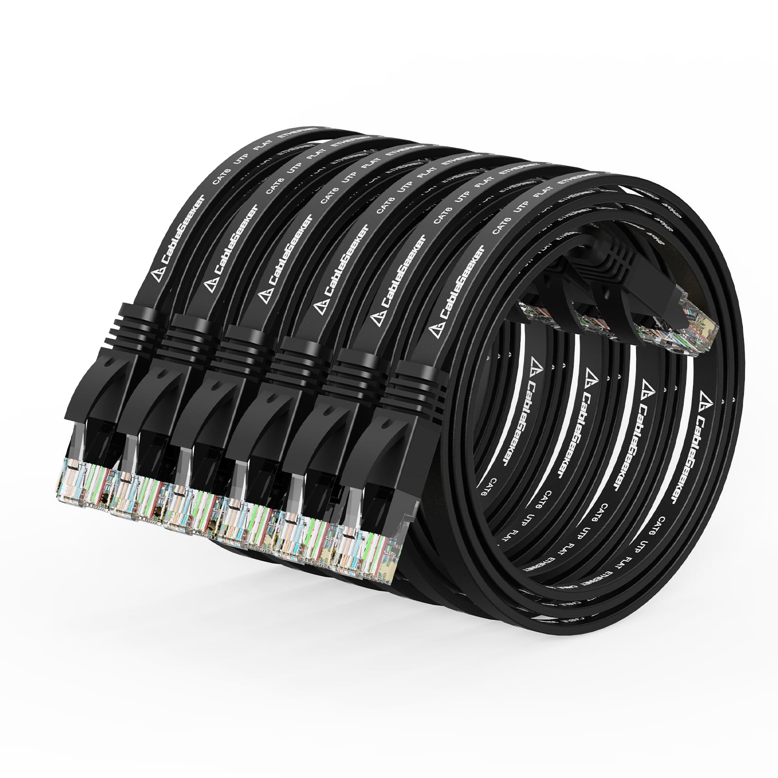 6 PCS Black 1 Ft Cat 6 Ethernet Flat Internet Network Patch Cables RJ45