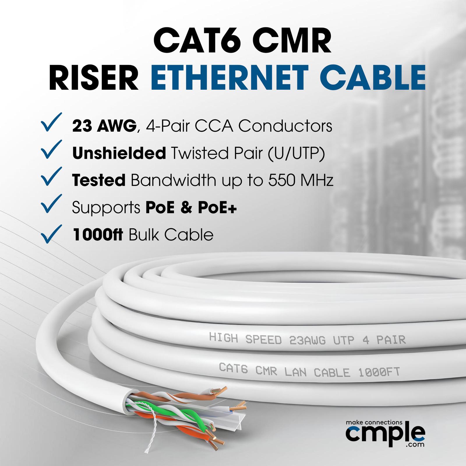 Cat 6 Ethernet Cable 1000ft 23AWG CCA Network Wire 10Gbps Internet CMR Cat6 Cord
