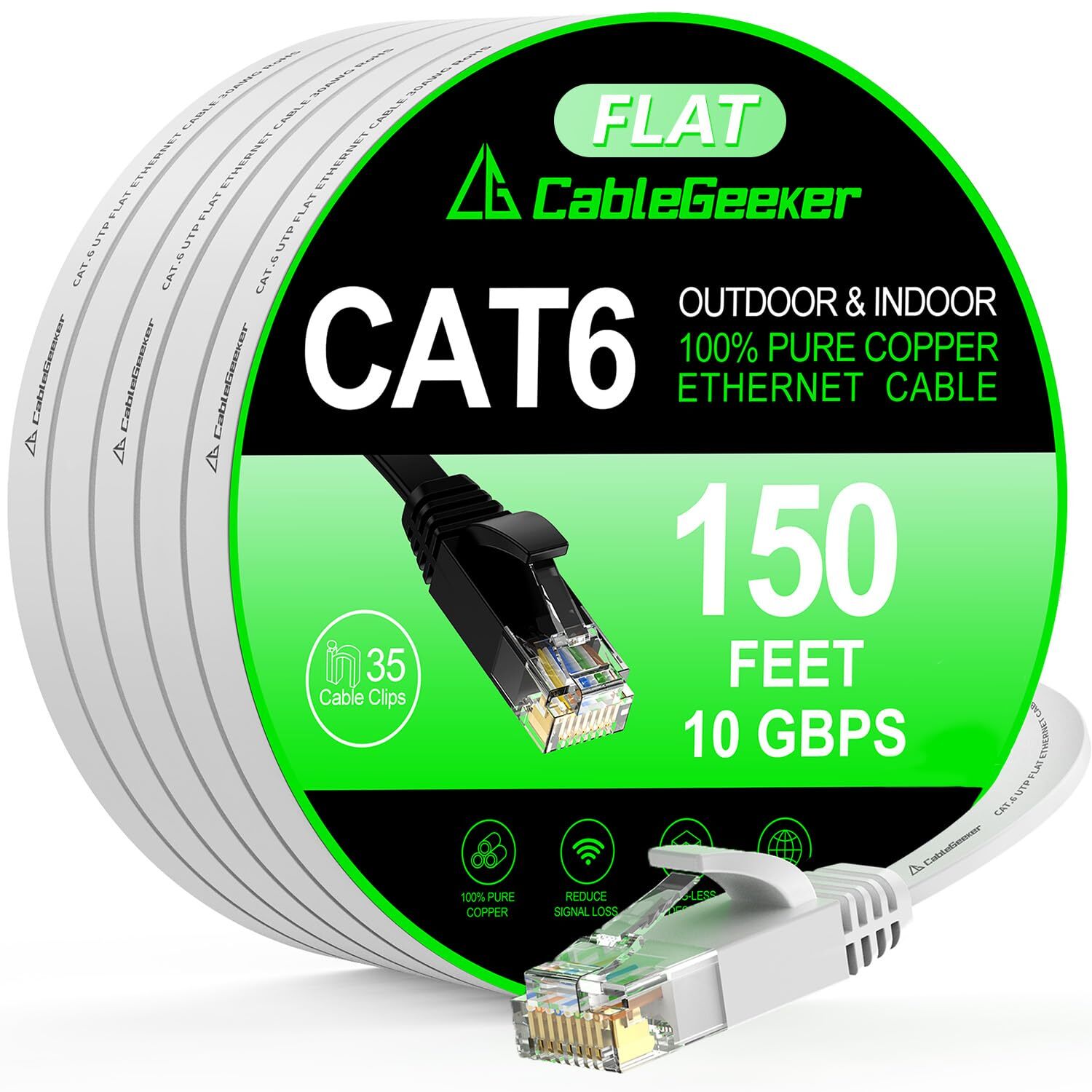 Cat 6 Ethernet Cable 150 Ft Indoor&outdoor High Speed 10gbps Flat Internet Netwo