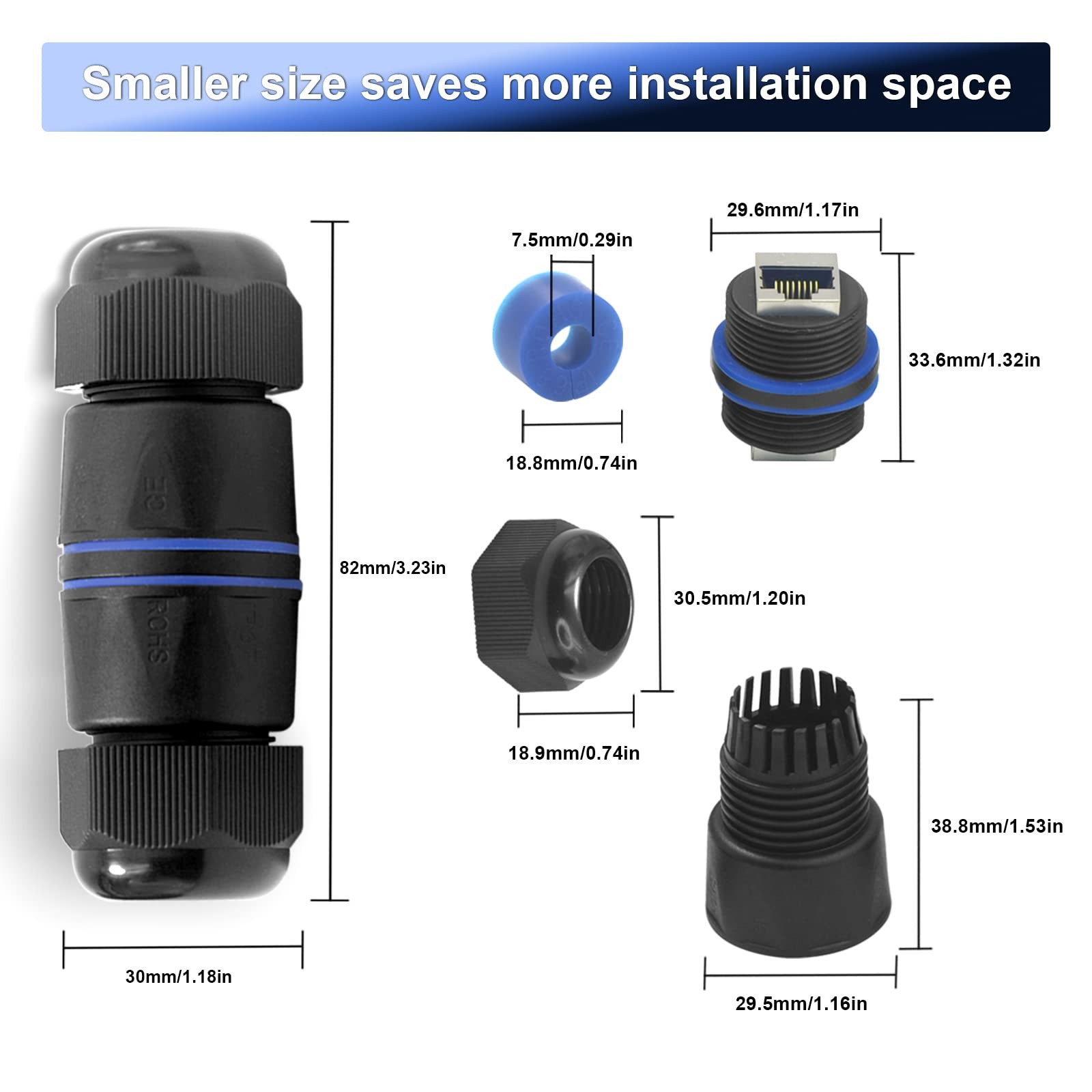 Waterproof RJ45 Coupler IP68 Cat6/Cat5E Shielded Ethernet Connector 6Pack Blue