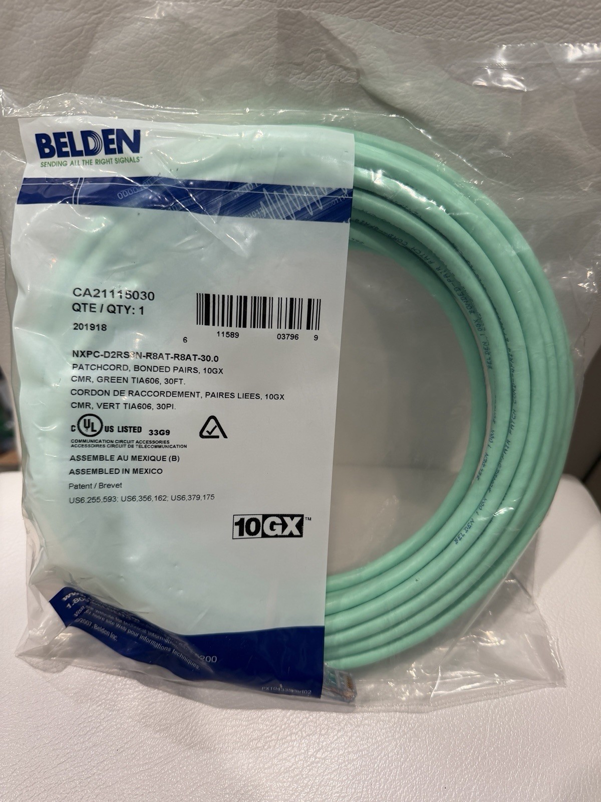 New Belden 10GX Cat6A 30ft Green