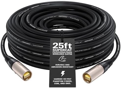 SuperCAT Professional Grade Shielded CAT5e etherCON Cable (25 ft, Black) | High-