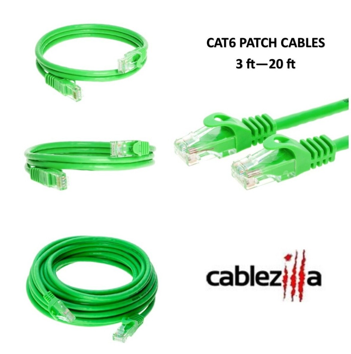 Cat6 Green Ethernet Patch Cord UTP Network LAN Cable RJ45, 3FT – 20FT Multi LOT