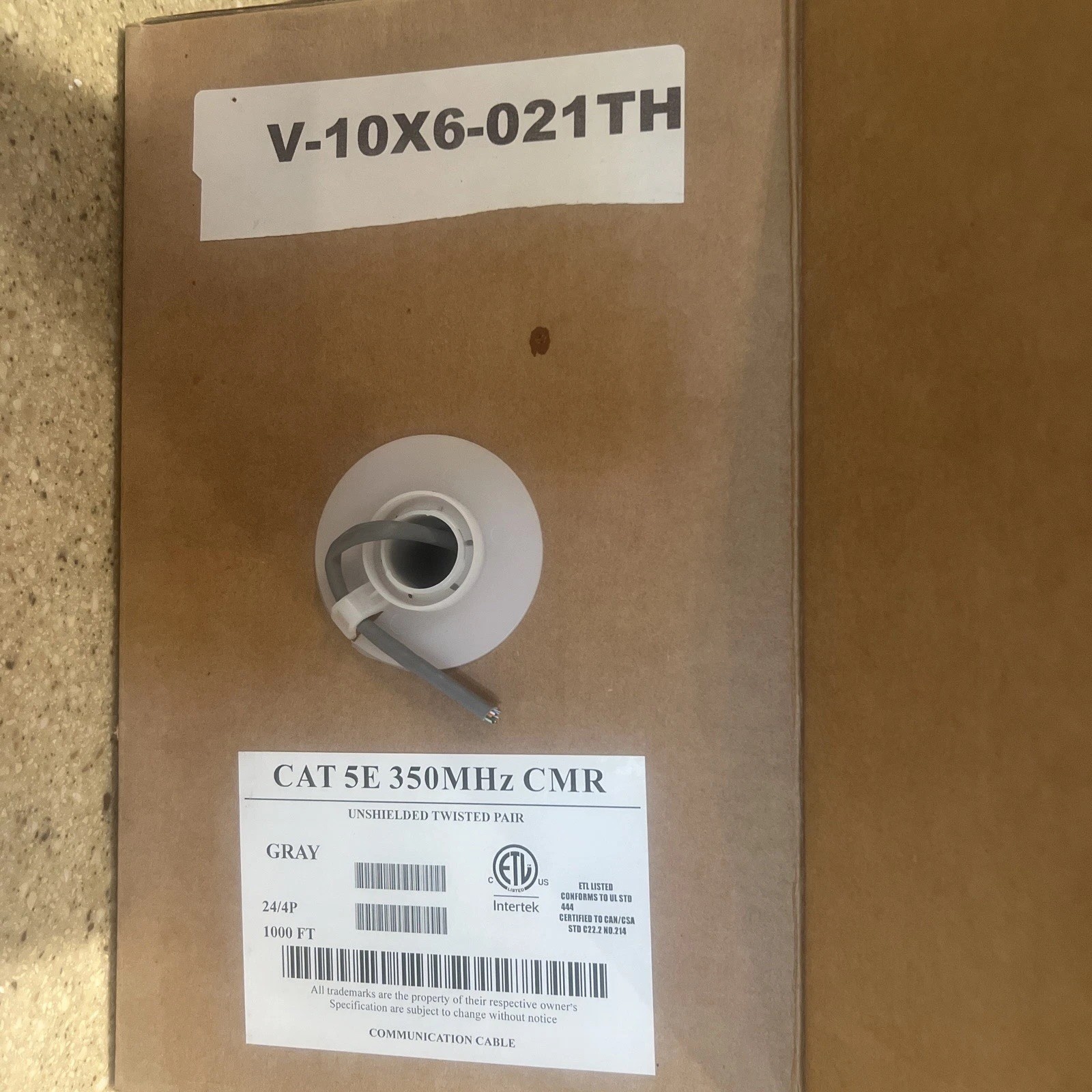 CAT5E 350MHz CMR Communication Cable 500 Plus Ft. 24/4P Unshielded Gray Pull Box