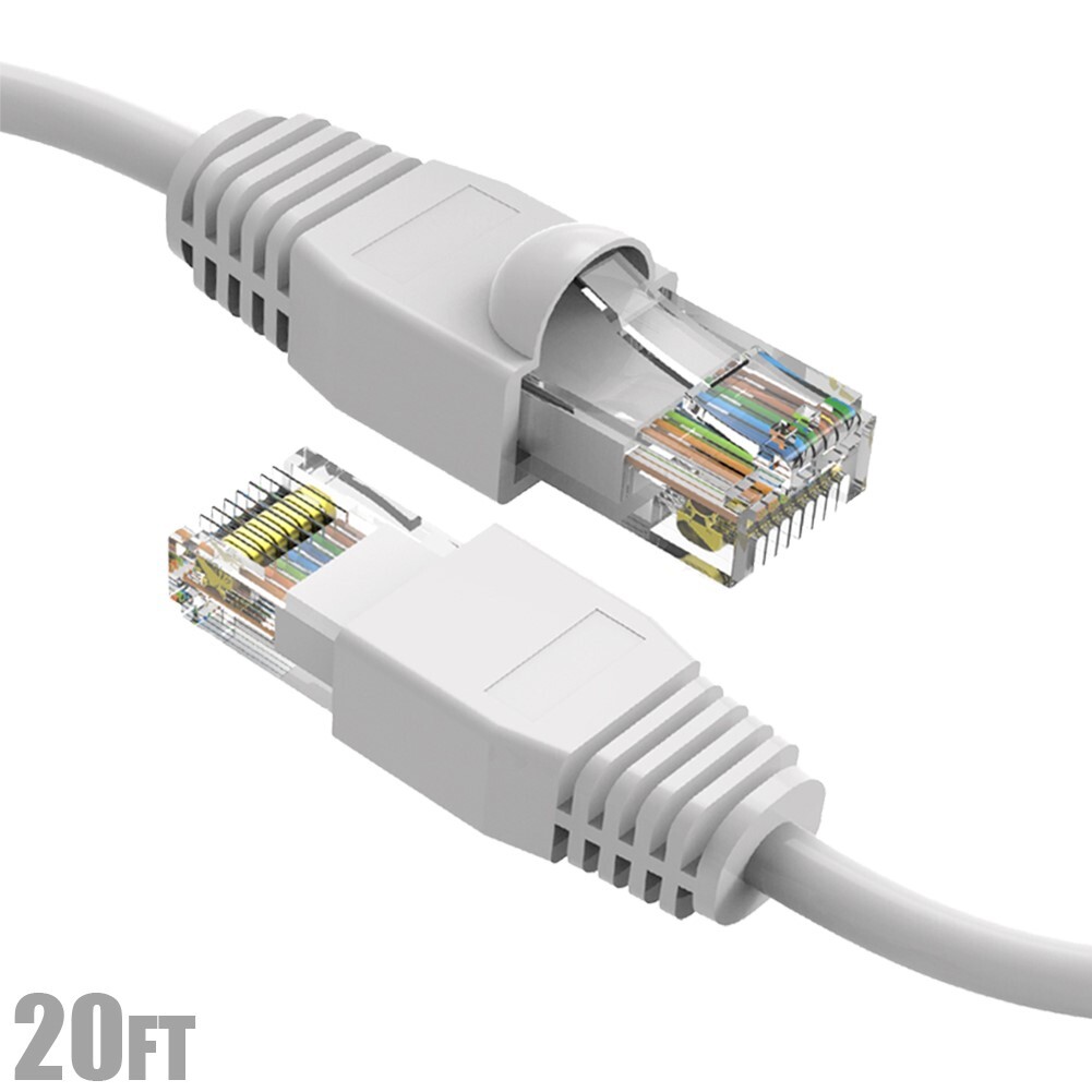 20FT Cat6A RJ45 Network LAN Ethernet Cable UTP Copper Wire Gold 24AWG White