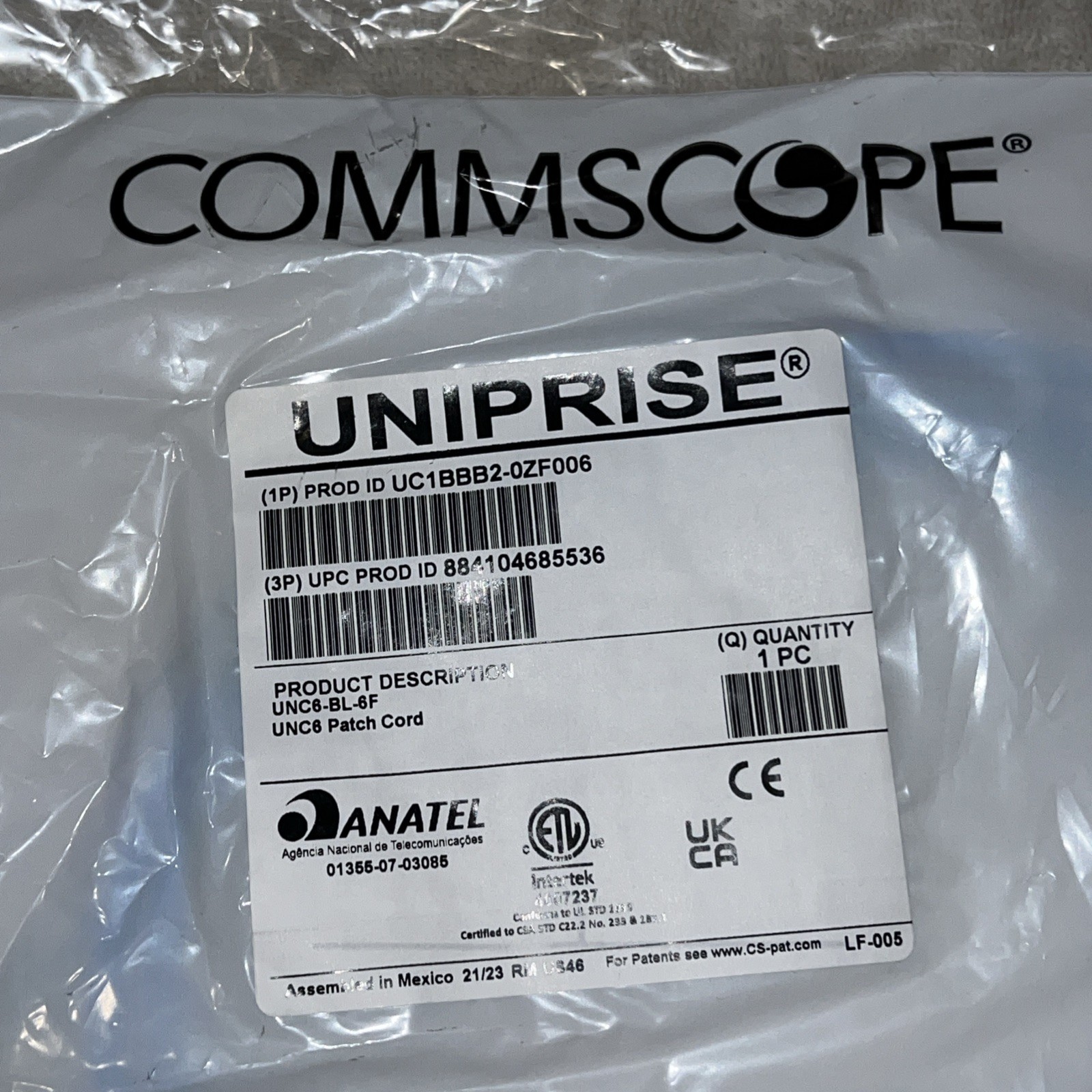 LOT OF x60 CommScope Uniprise UNC6 Cat6 Cat 6 Patch Cord Patch Cable 6FT Blue