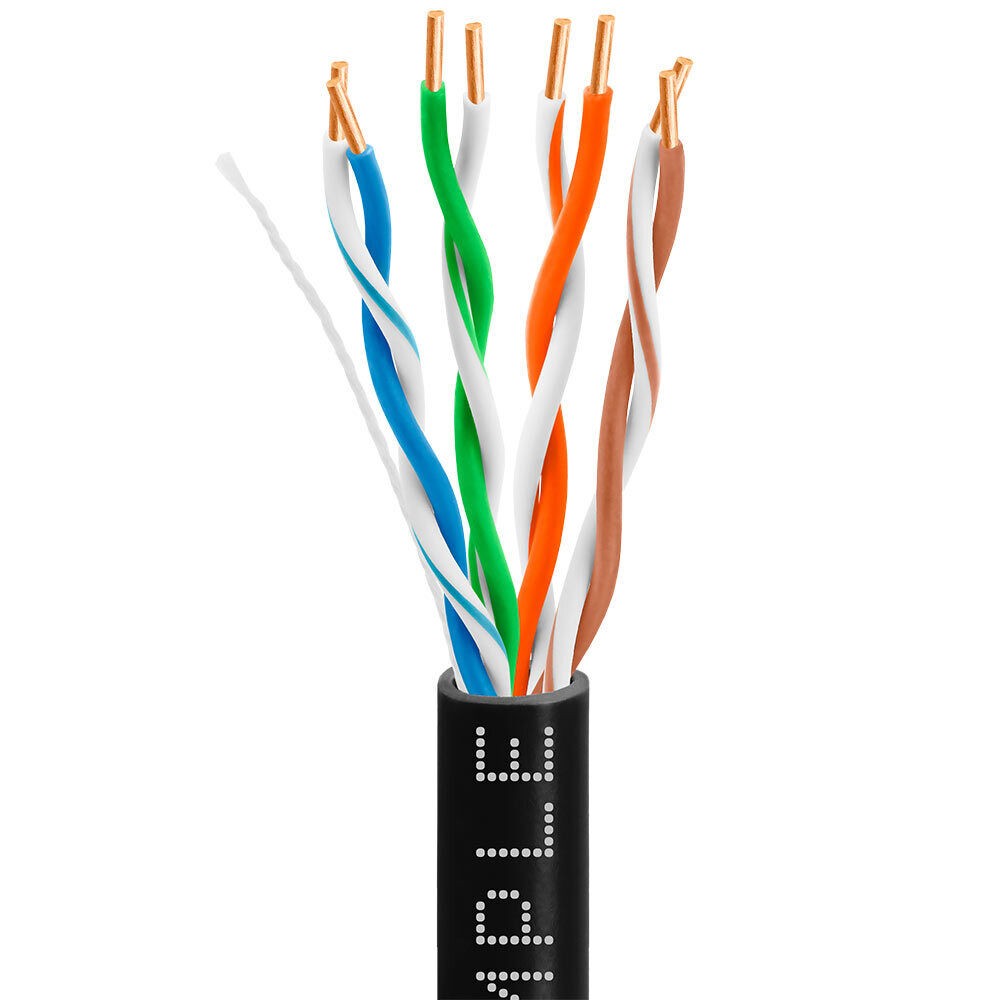 Cat5e Ethernet Cable 1000ft Plenum CMP Solid 24AWG UTP 350MHz Easy Pull Black