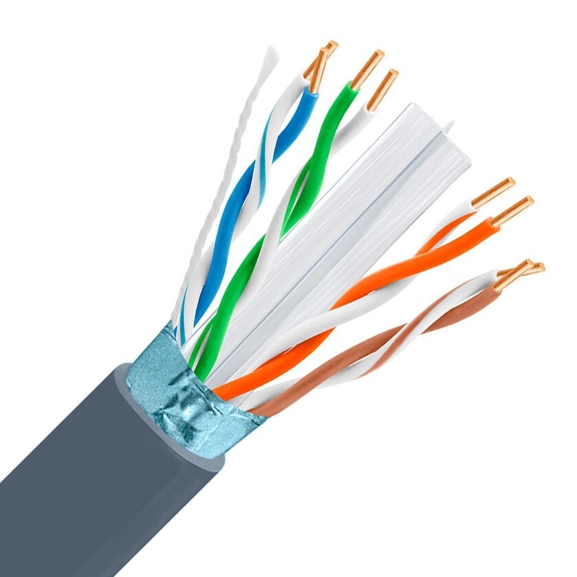 CAT6E Shielded Plenum CMP 600MHz Ethernet Cable 23 AWG Pure Copper Gray 1000FT