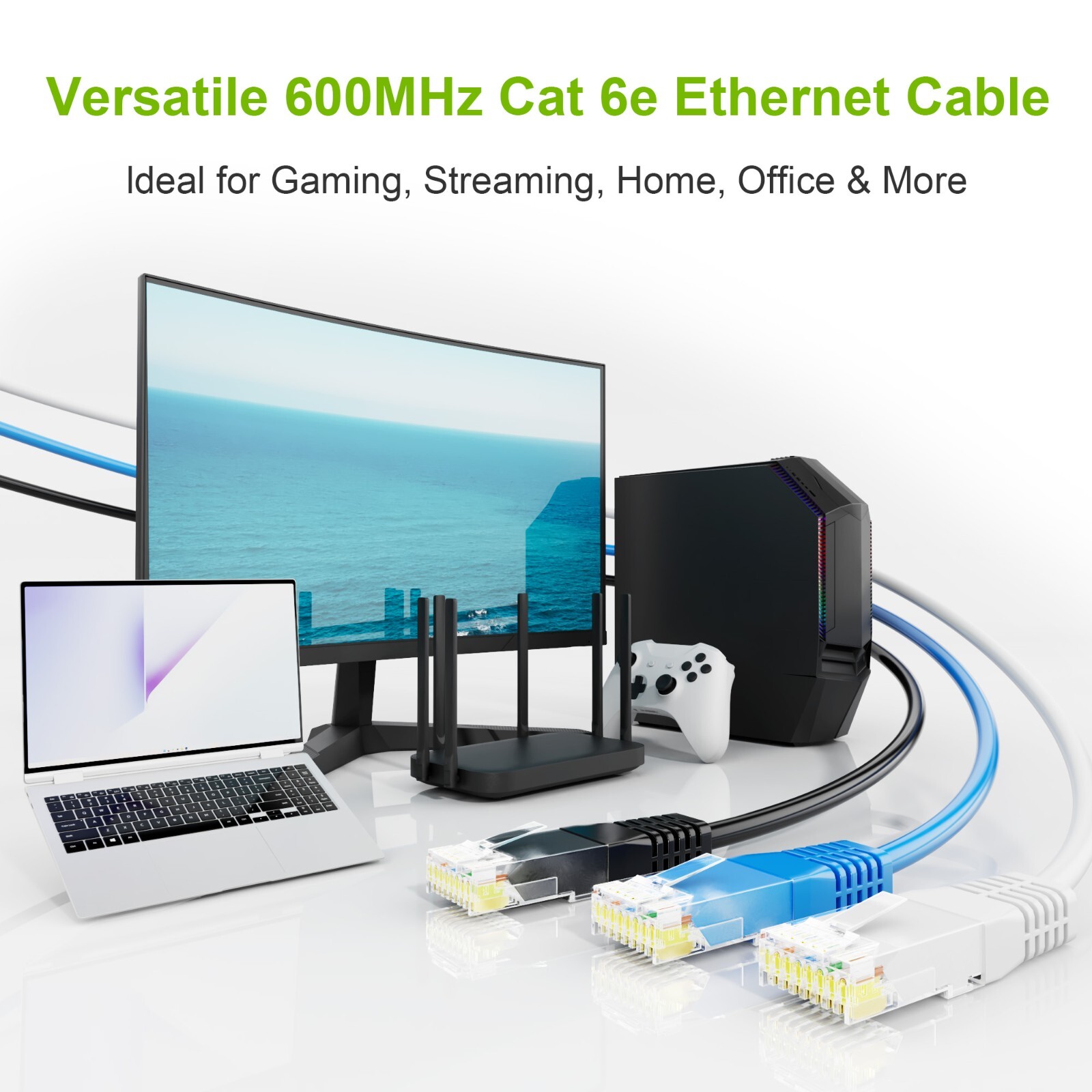 Syston Cat 6E Ethernet Network Cable 600 MHz 23 AWG Solid Copper Wire-CMR Patch
