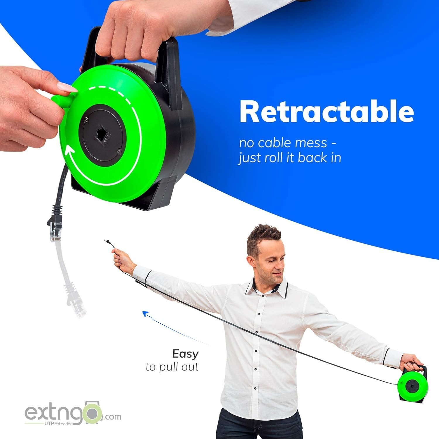 Retractable Network Cable Extender, 33 Feet – CAT 6 Ethernet Cable Flat-Portable