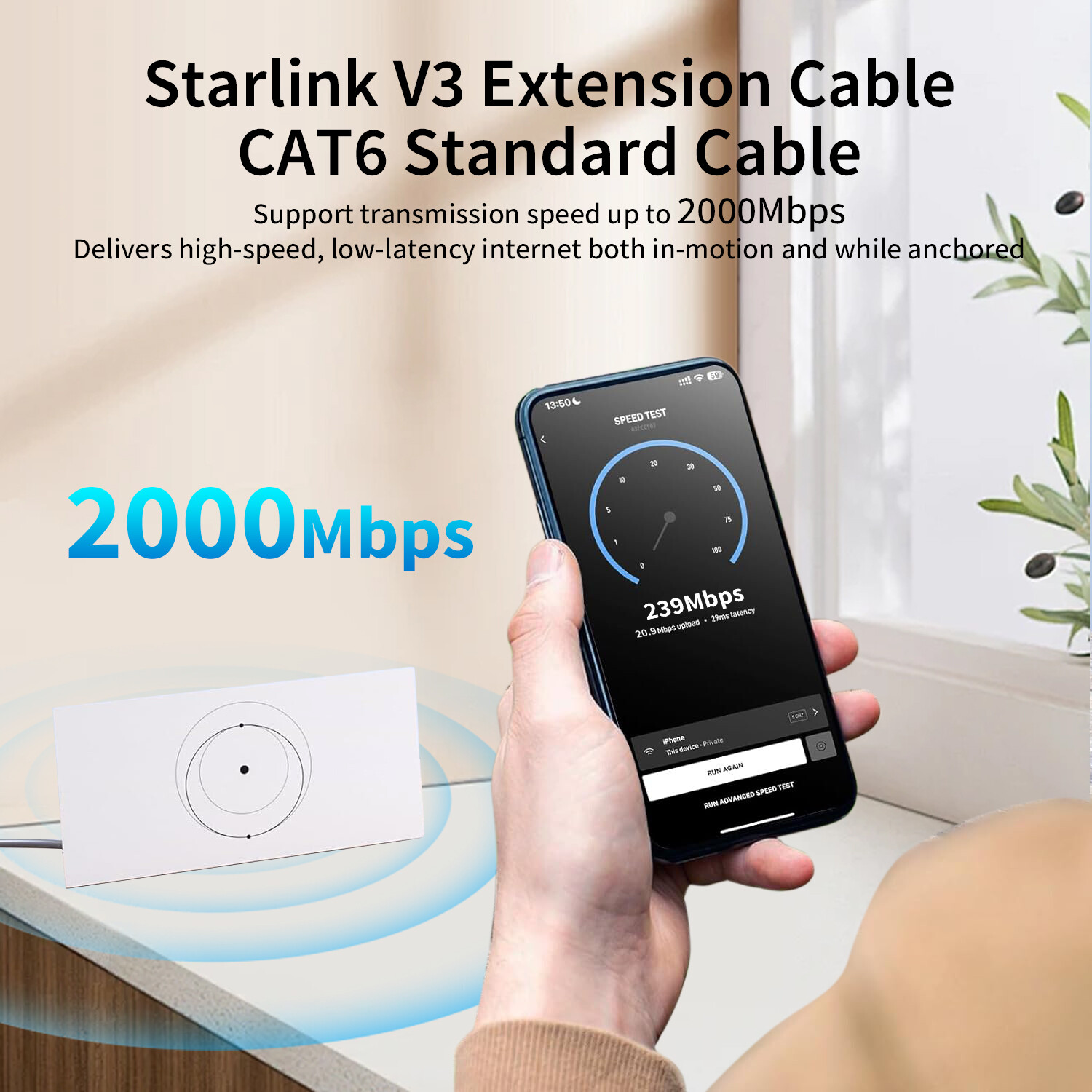 Standard Cable for Starlink Gen 3 Outdoor Waterproof Replacement Cable 30-150FT