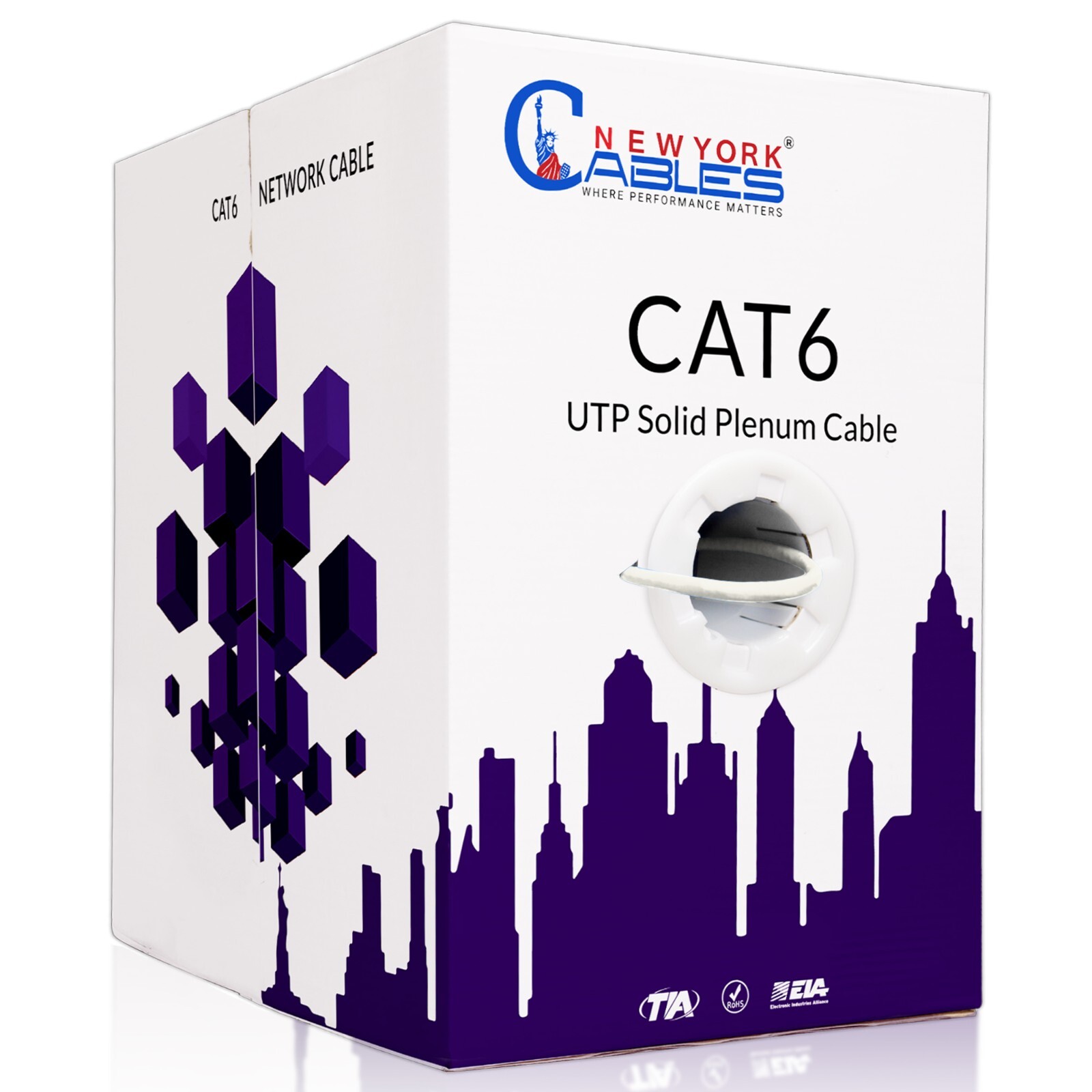1000ft Cat6 Plenum CMP Bulk CCA Ethernet Cable 550Mhz 23AWG 4Pair UTP Wire Blue