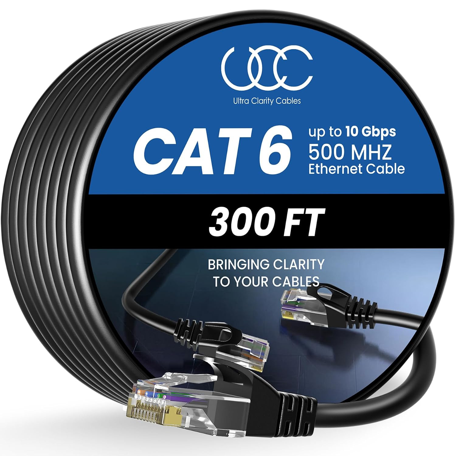 Cat6 Ethernet Cable 300 FT 10Gbps Long Cable, Black | Outdoor Indoor High