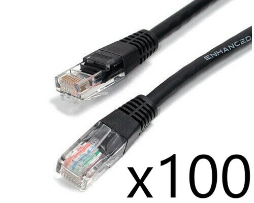 100 Pack Lot 15ft CAT5e Ethernet Network LAN Router Patch Cable Cord Wire Black