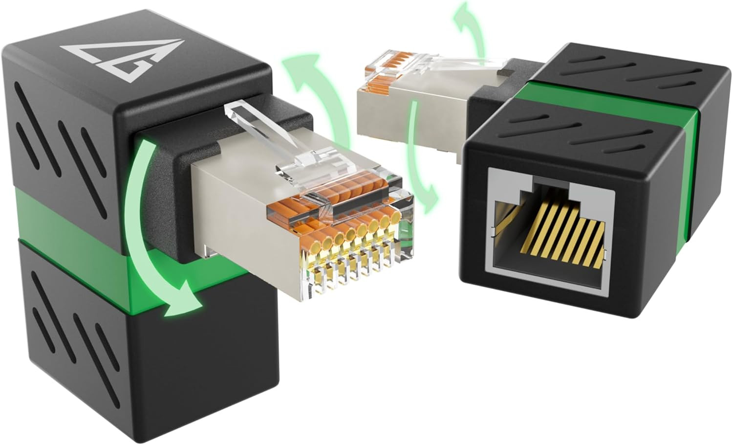 2-Pack 10Gbps 360� Rotatable Cat6A Right Angle Ethernet Adapter, 90-Degree RJ…