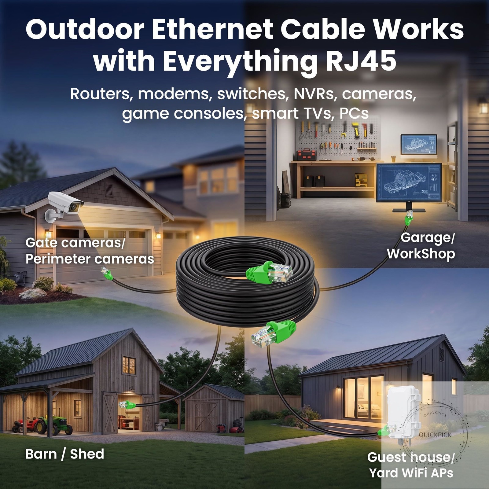 Cat6 Ethernet Cable 200ft, Outdoor Direct Burial Cat 6 Cable 24AWG High Speed Up